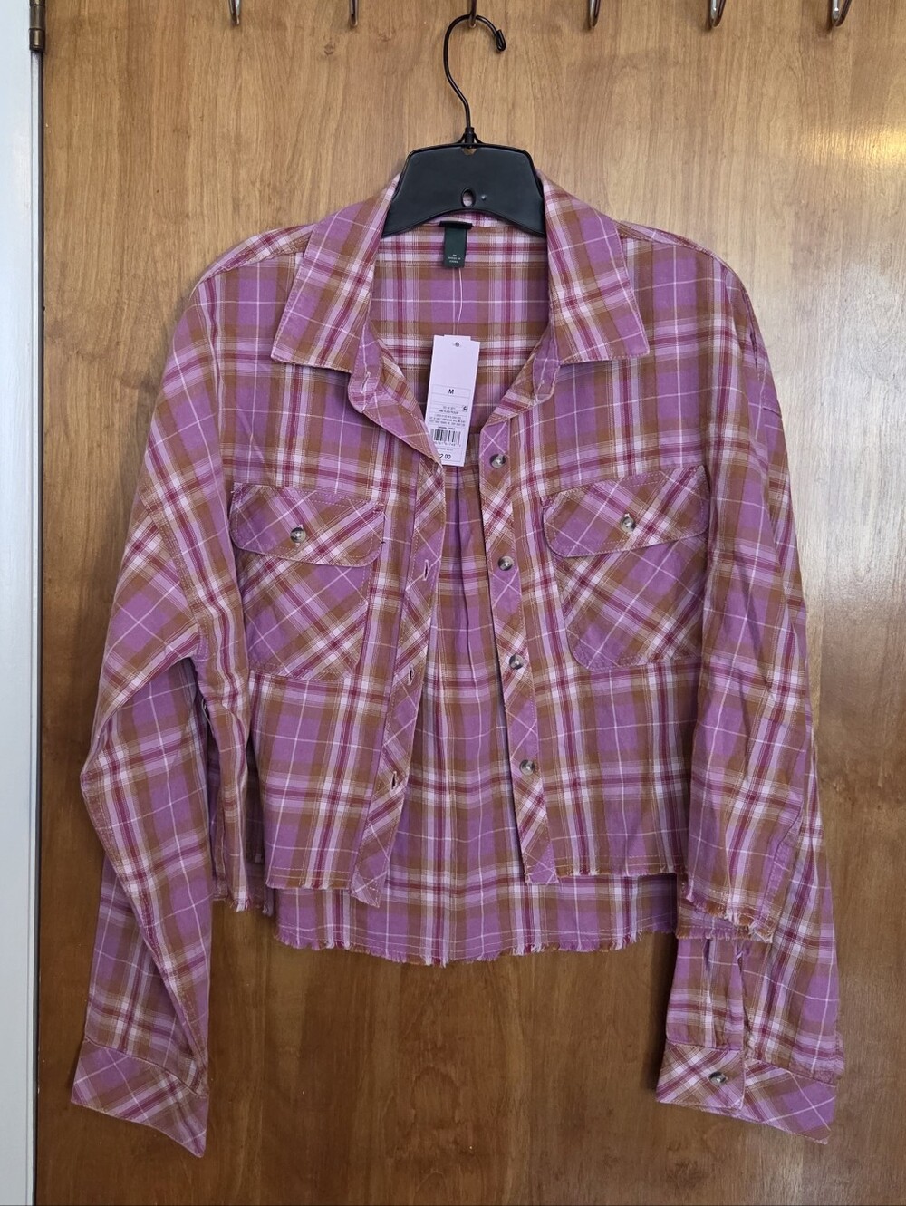 Wild Fable Pink Plaid Cropped Button-Front Jacket